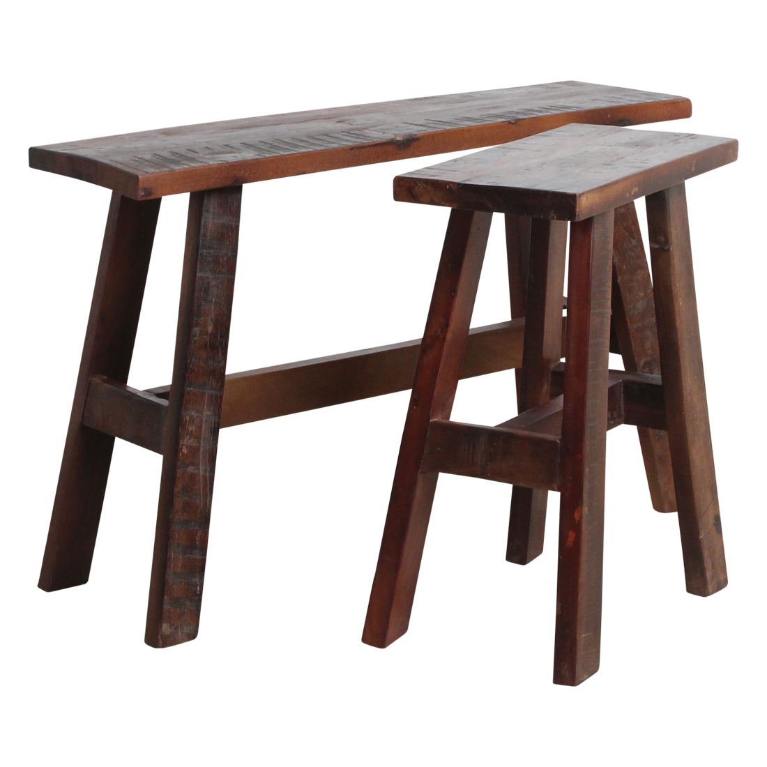 Banc en bois recyclé brun au look industriel rustique – 85x20 cm