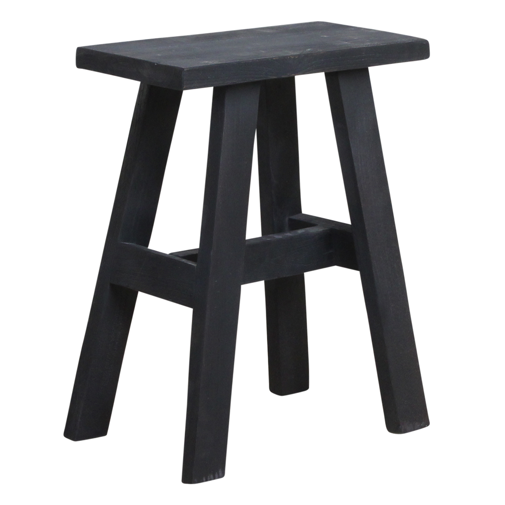 Banc en bois recyclé noir silhouette A pour entrée ou salon – 45x20 cm