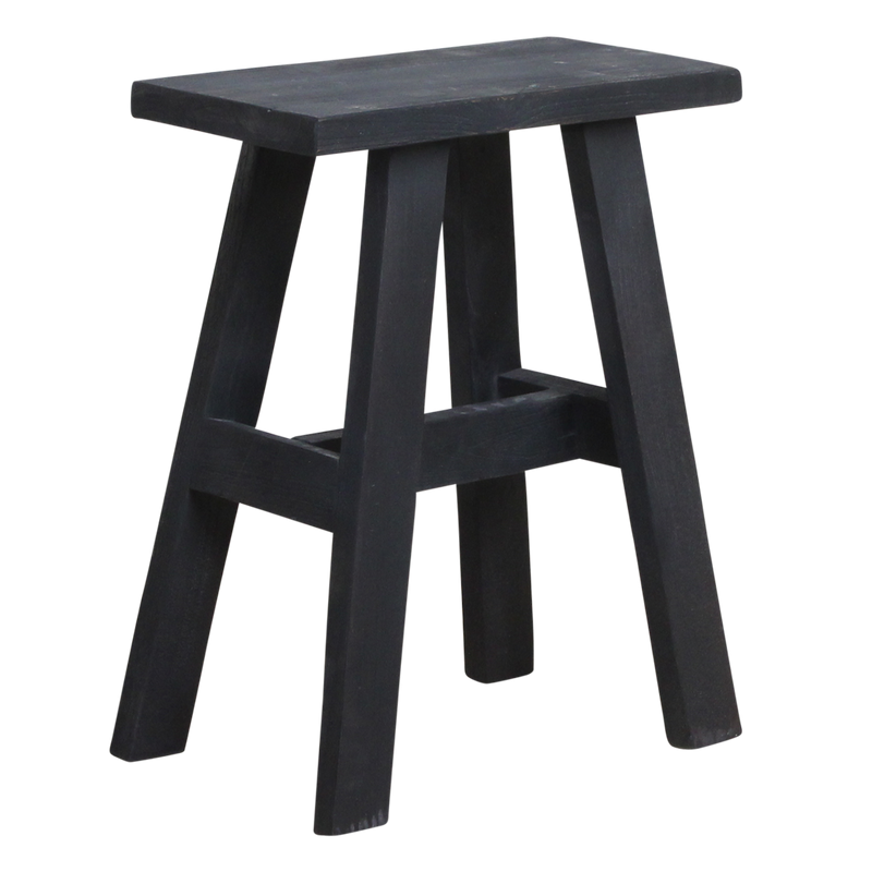 Banc en bois recyclé noir silhouette A pour entrée ou salon – 45x20 cm