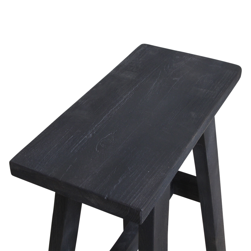 Banc en bois recyclé noir silhouette A pour entrée ou salon – 45x20 cm