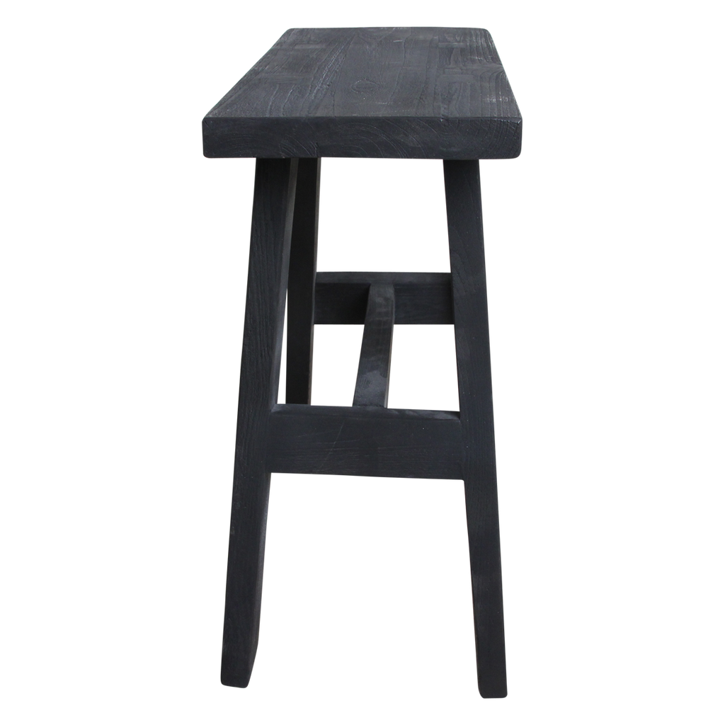 Banc en bois recyclé noir silhouette A pour entrée ou salon – 45x20 cm