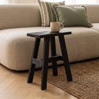 Banc en bois recyclé noir silhouette A pour entrée ou salon – 45x20 cm