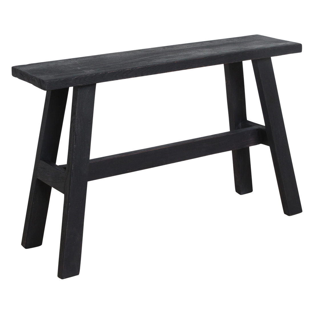 Banc en bois noir recyclé avec pieds en A pour entrée ou salon – 85x20 cm