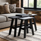 Banc en bois noir recyclé avec pieds en A pour entrée ou salon – 85x20 cm