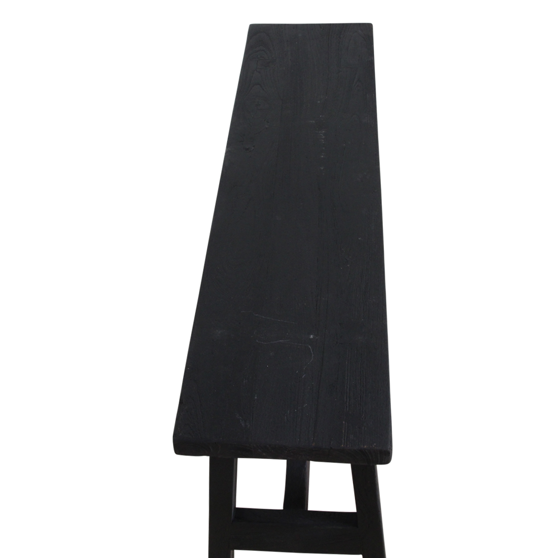 Banc en bois noir recyclé avec pieds en A pour entrée ou salon – 85x20 cm