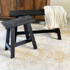 Banc en bois noir recyclé avec pieds en A pour entrée ou salon – 85x20 cm