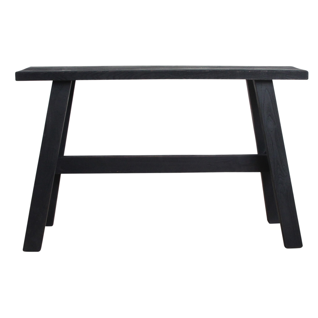 Banc en bois noir recyclé avec pieds en A pour entrée ou salon – 85x20 cm