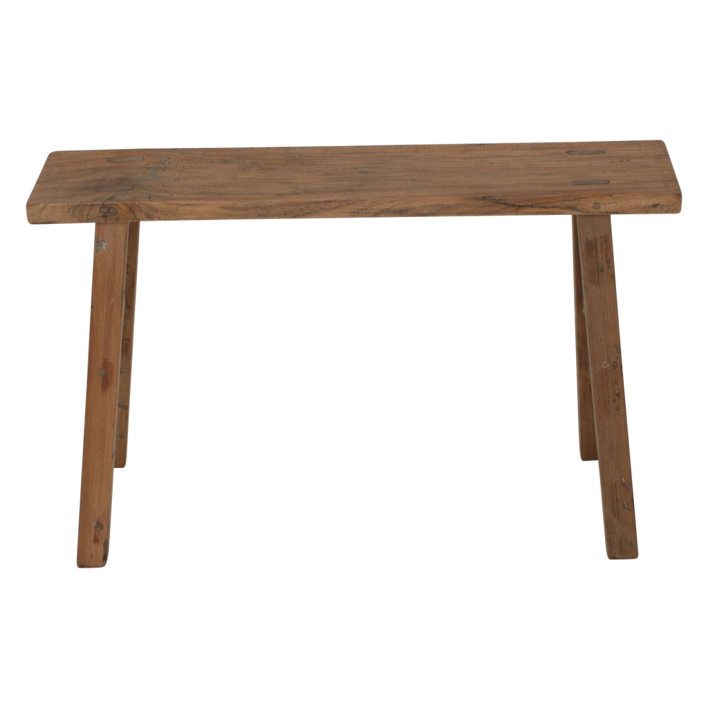 Banc en teck recyclé naturel pieds tréteaux – 80x17 cm
