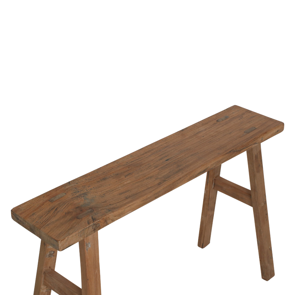Banc en teck recyclé naturel pieds tréteaux – 80x17 cm