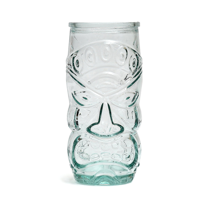 Verre tiki sculpté en verre recyclé transparent bleu