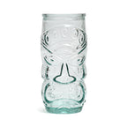 Verre tiki sculpté en verre recyclé transparent bleu
