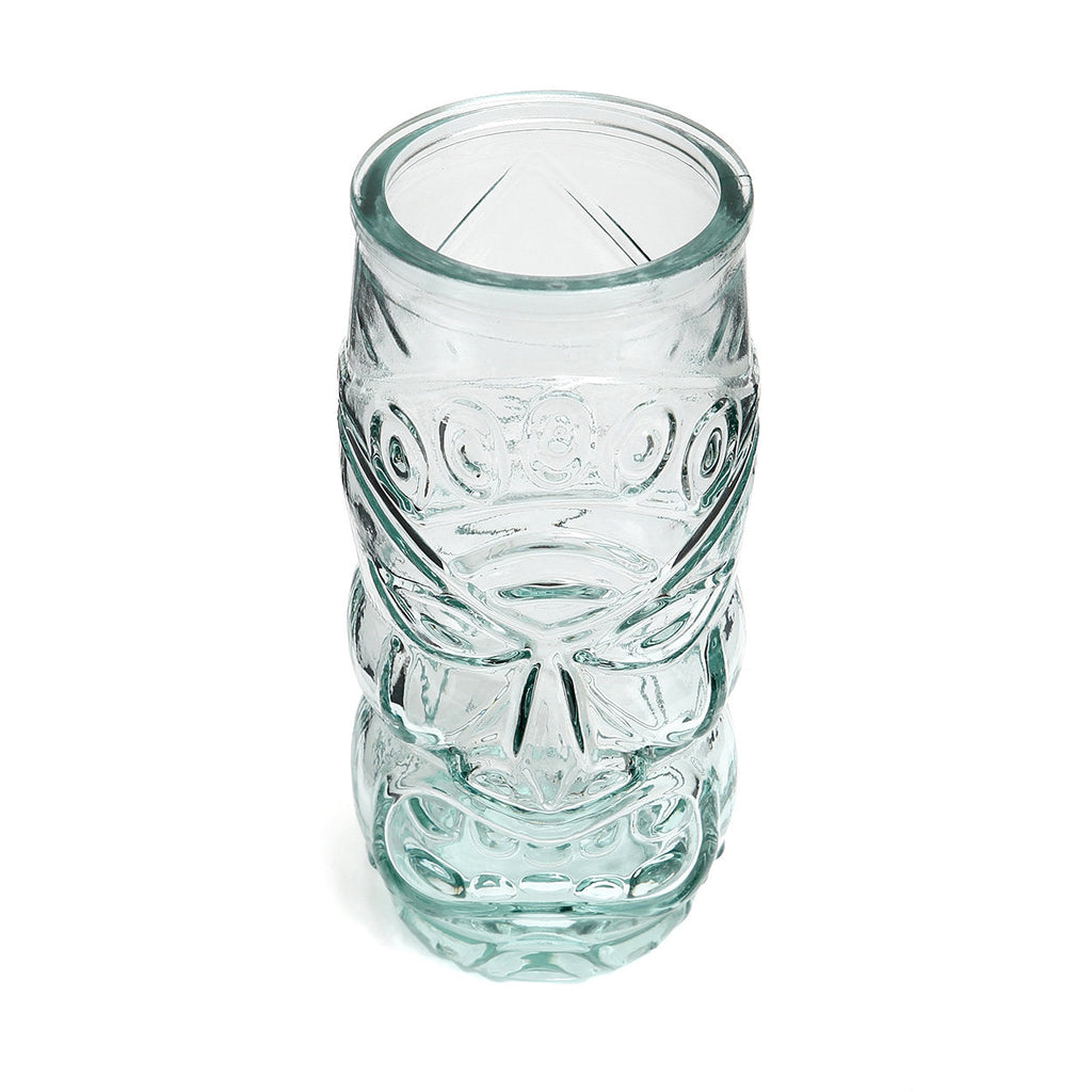 Verre tiki sculpté en verre recyclé transparent bleu