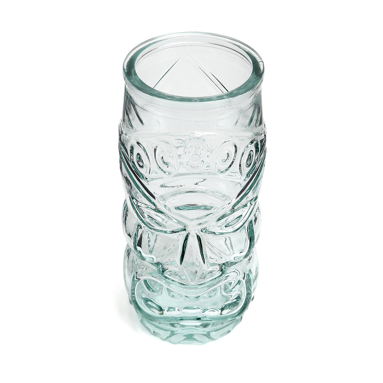 Verre tiki sculpté en verre recyclé transparent bleu
