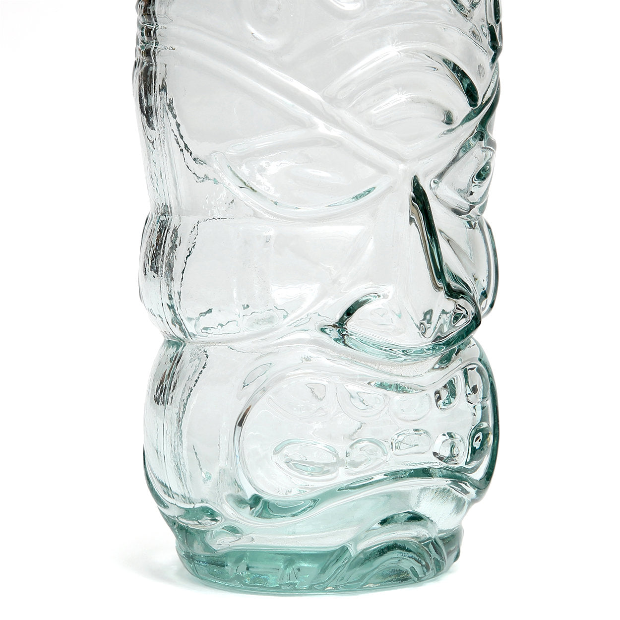 Verre tiki sculpté en verre recyclé transparent bleu