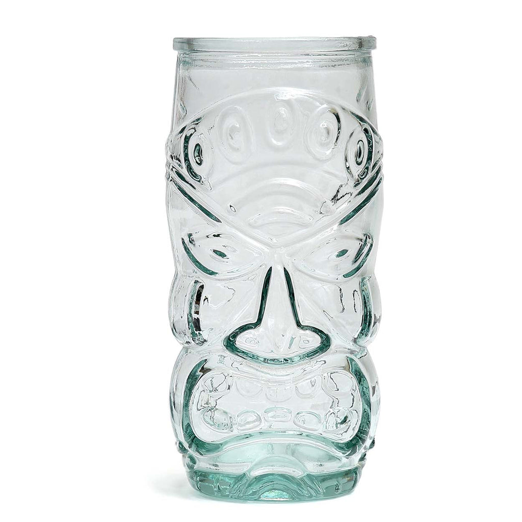 Verre tiki sculpté en verre recyclé transparent bleu