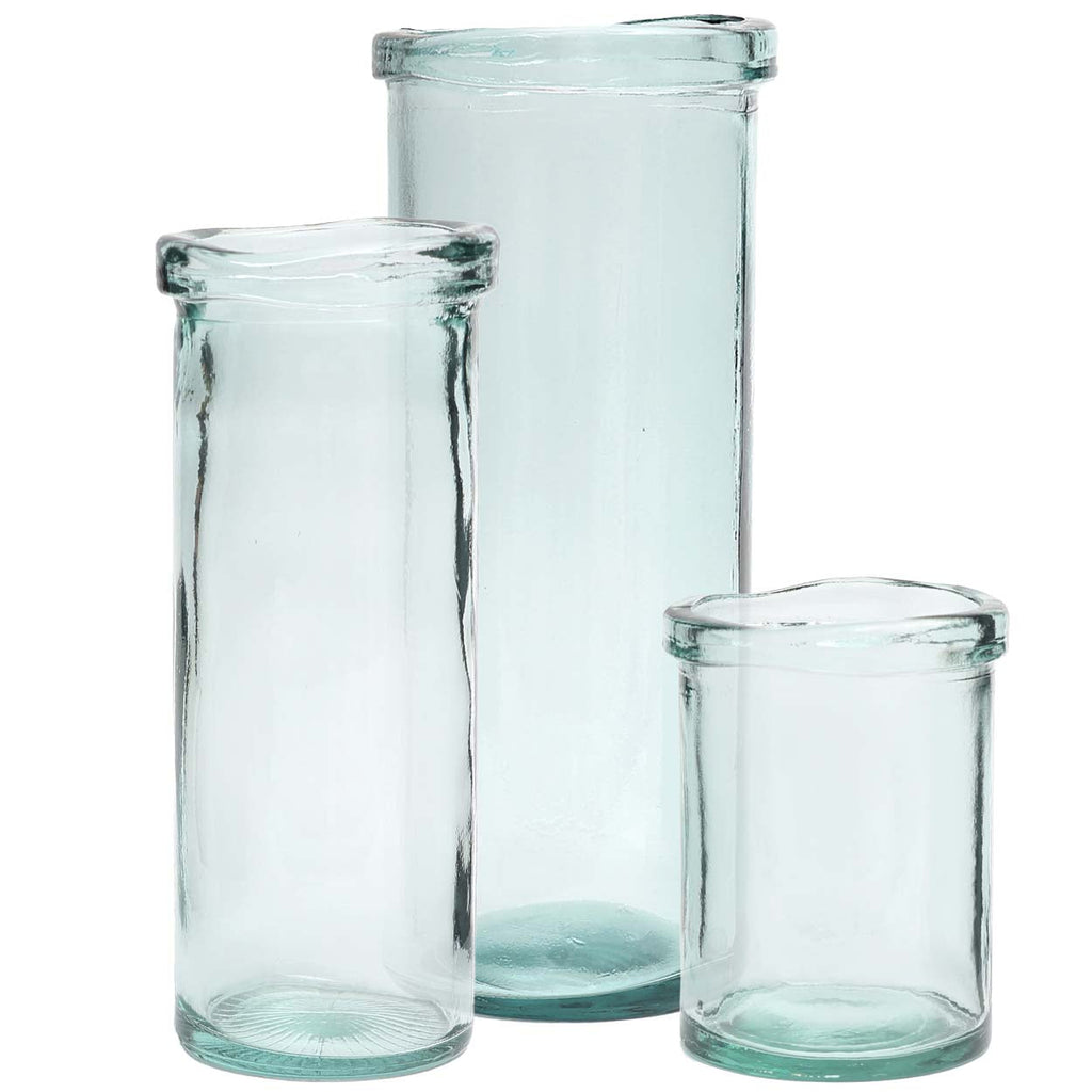 Vase en verre recyclé vert aqua col ondulé – H28 cm