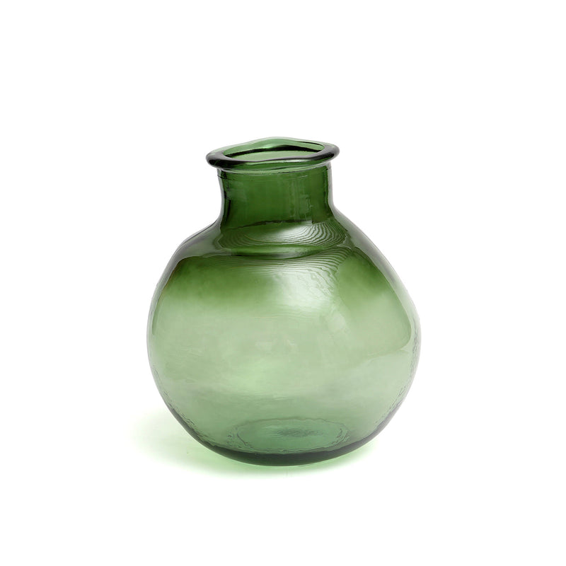 Vase arrondi en verre recyclé vert texturé – H31 cm