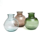 Vase arrondi en verre recyclé vert texturé – H31 cm