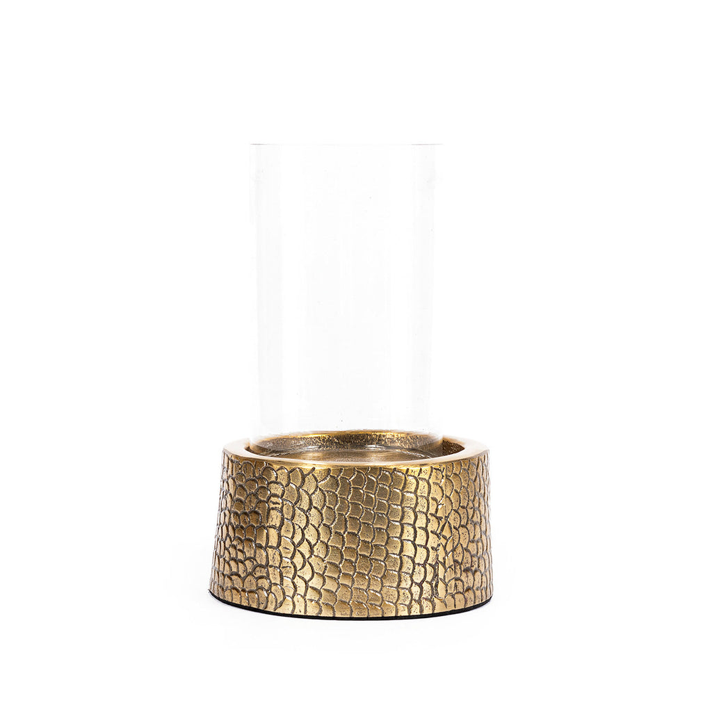 Photophore en métal doré motif croco avec verrine en verre transparent