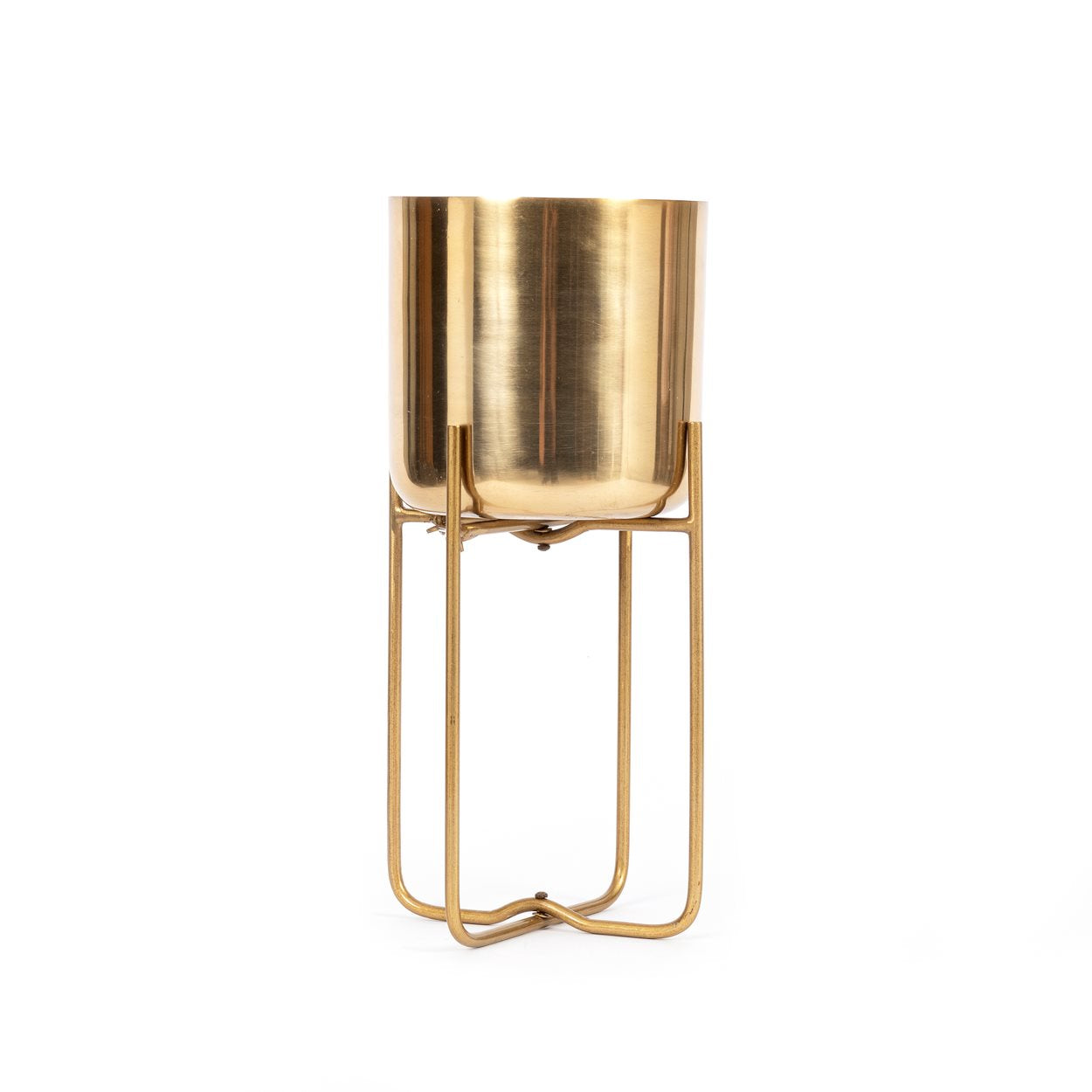 Cache-pot cylindrique en laiton doré avec support pliable – H42 cm