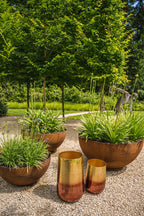 Cache-pot en métal doré effet dégradé cuivré pour plantes – H55 cm