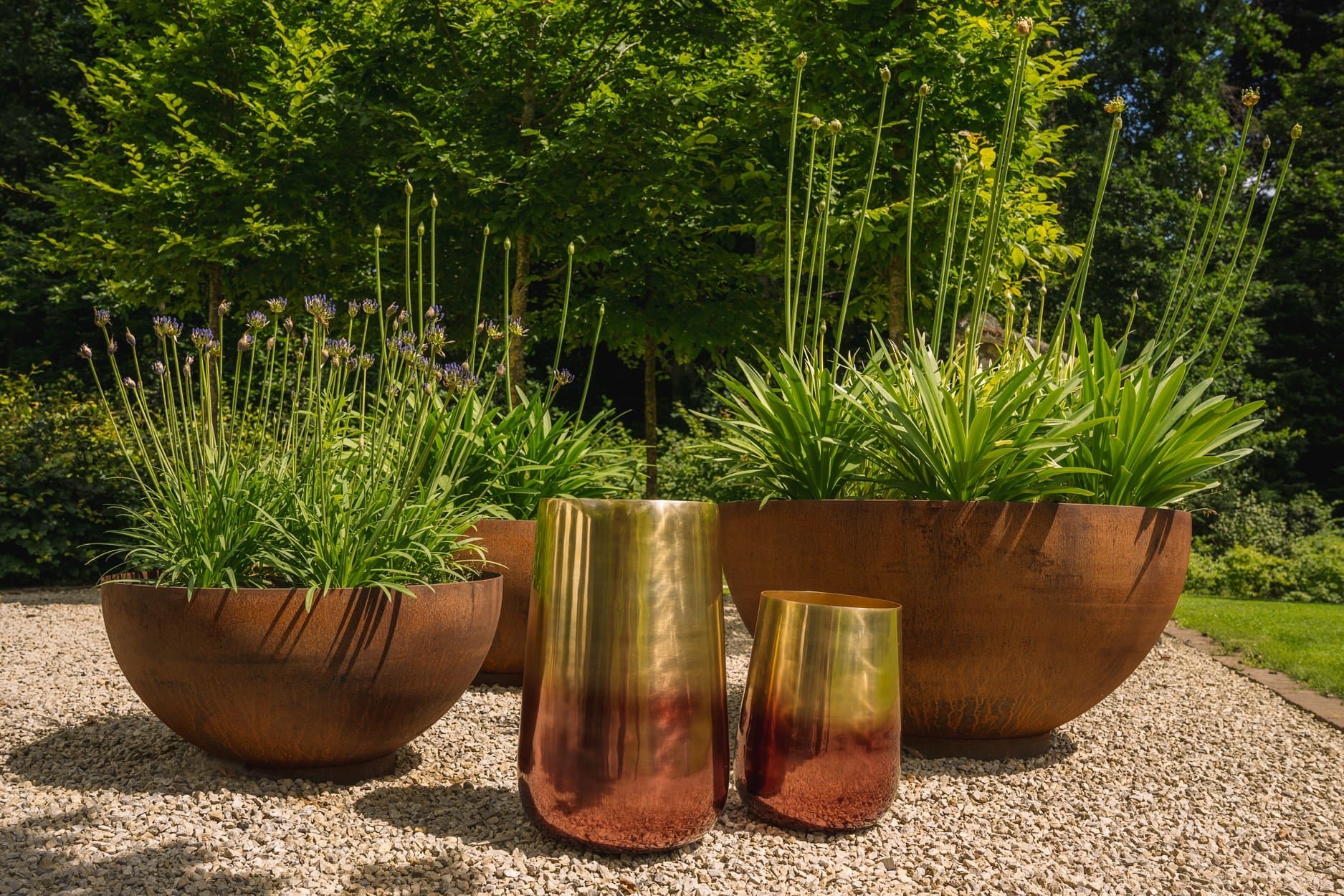 Cache-pot en métal doré effet dégradé cuivré pour plantes – H55 cm