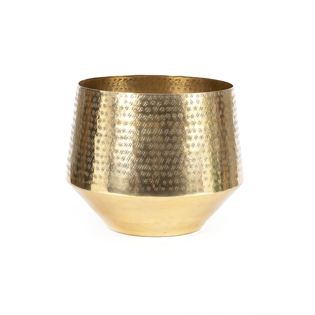 Cache-pot martelé en laiton doré finition mate – Ø36 cm
