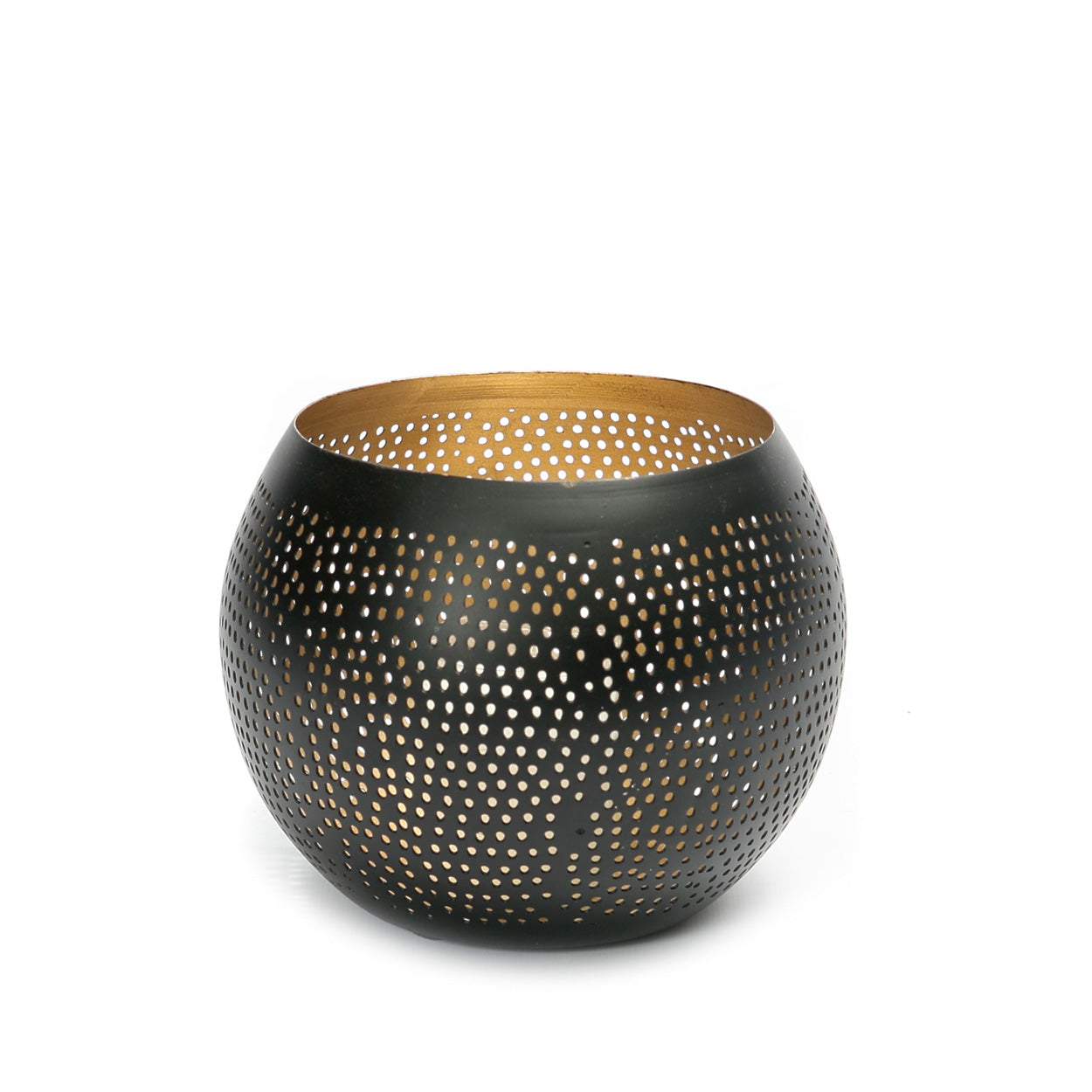 Bougeoir boule en laiton noir mat intérieur doré ajouré