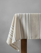 Nappe rectangulaire en lin rayé naturel noir et blanc – 150x250 cm