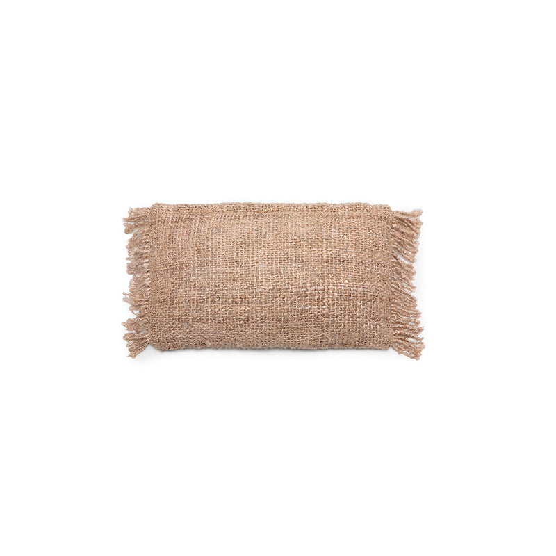 Housse de coussin beige en coton avec franges - 30x50 cm