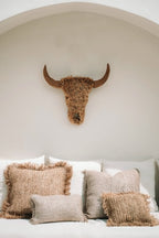 Housse de coussin beige en coton avec franges - 30x50 cm