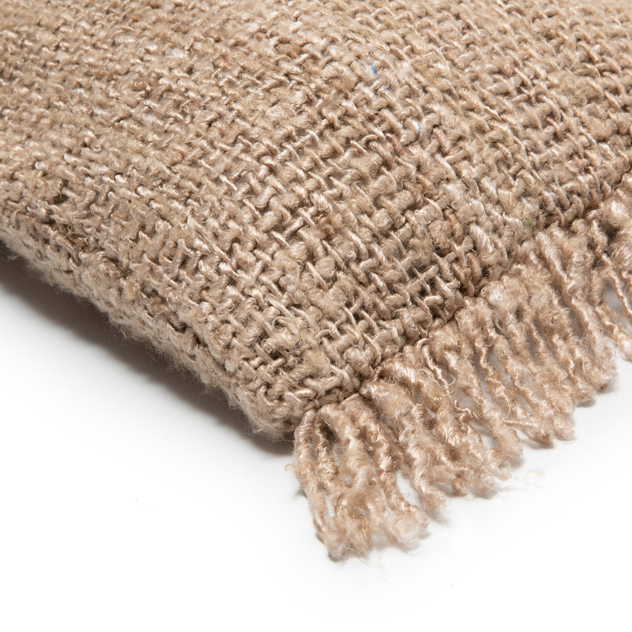 Housse de coussin beige en coton avec franges - 30x50 cm
