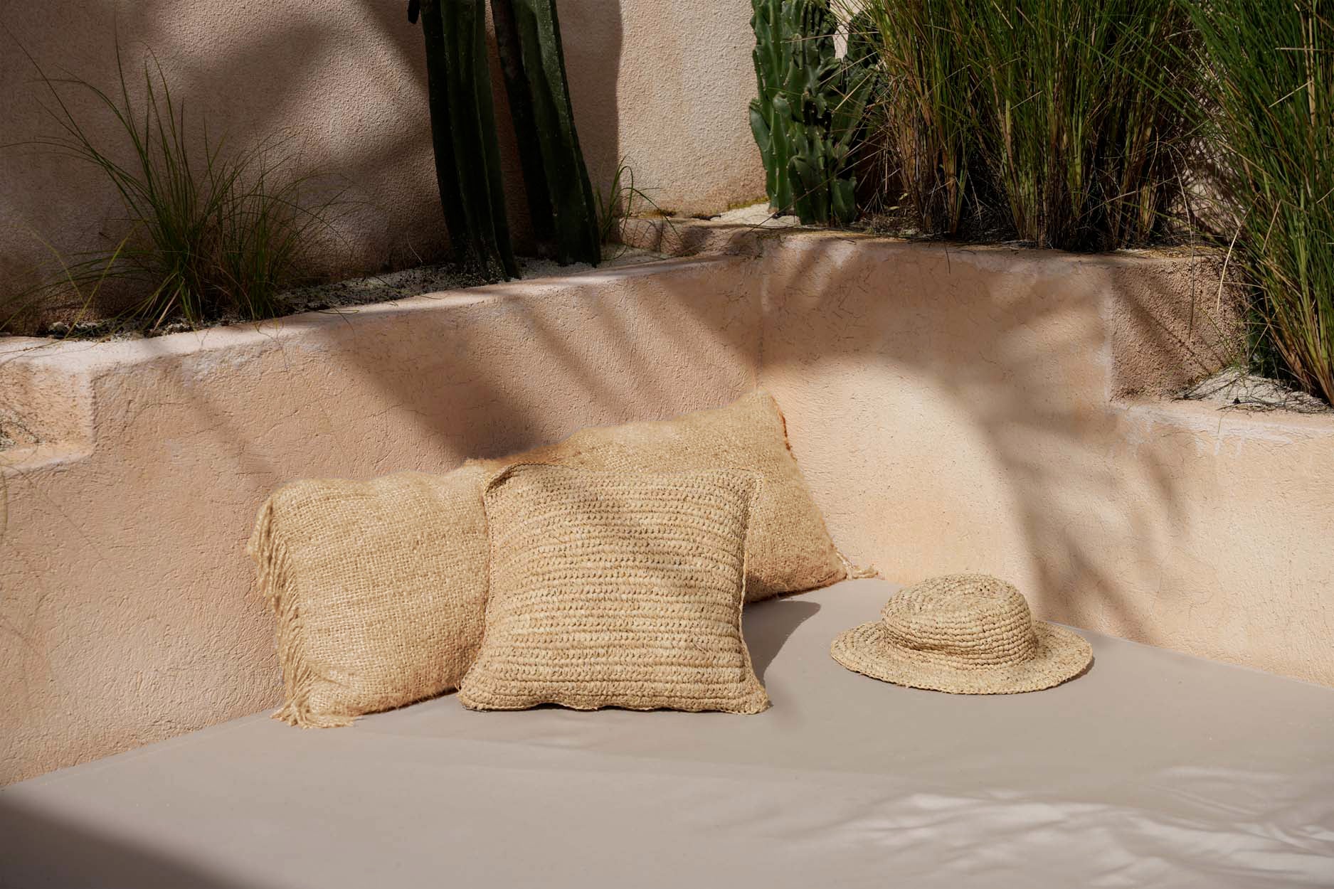 Housse de coussin rectangulaire beige coton - 35x100 cm