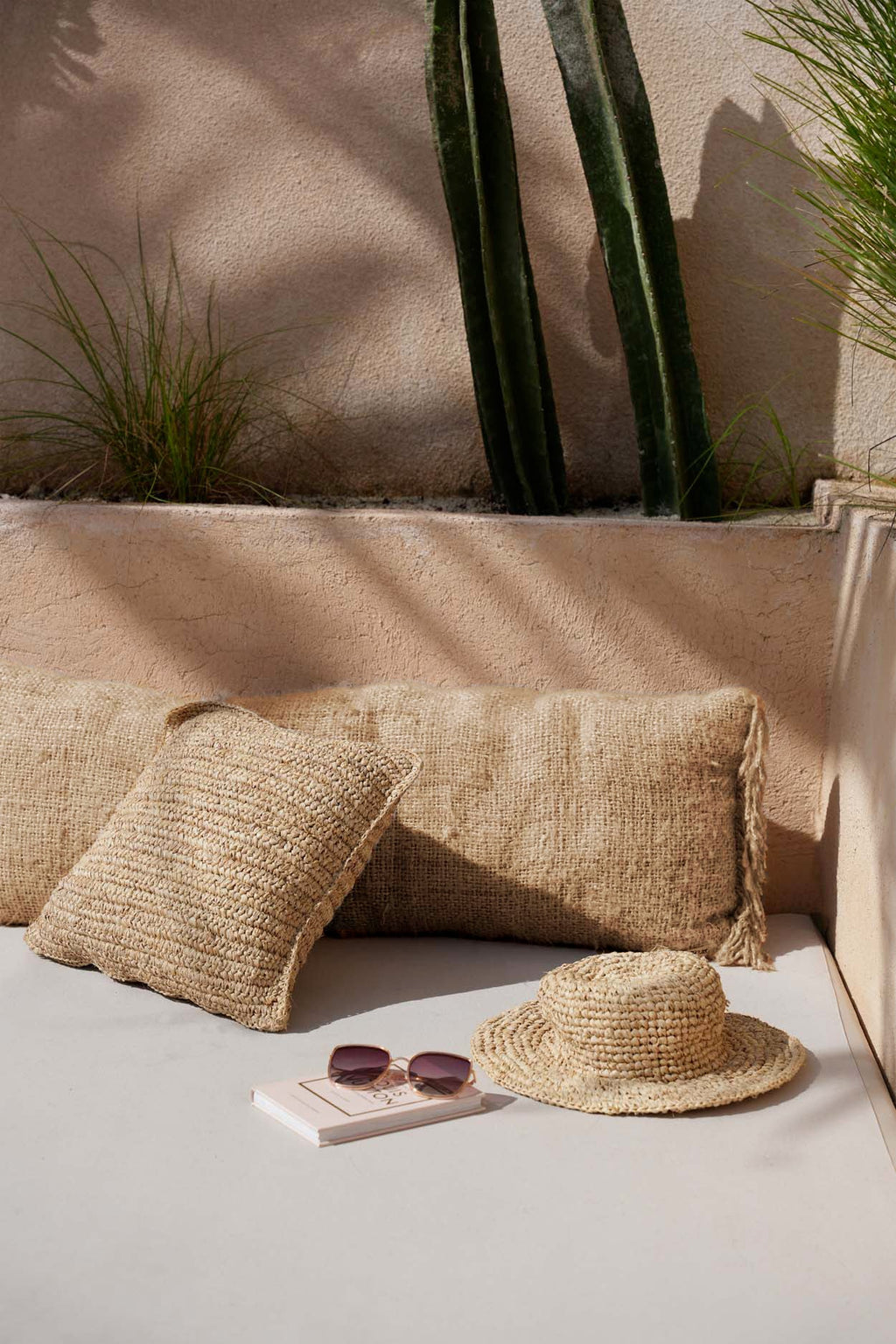 Housse de coussin rectangulaire beige coton - 35x100 cm