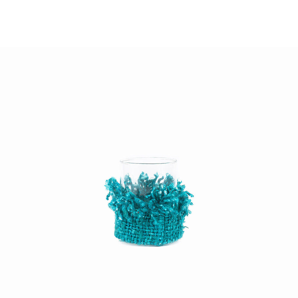 Photophore en coton tricoté – Aqua tressé – H11 cm