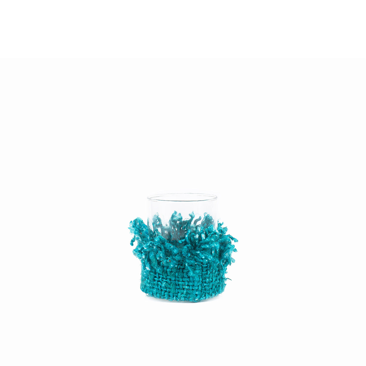 Photophore en coton tricoté – Aqua tressé – H11 cm