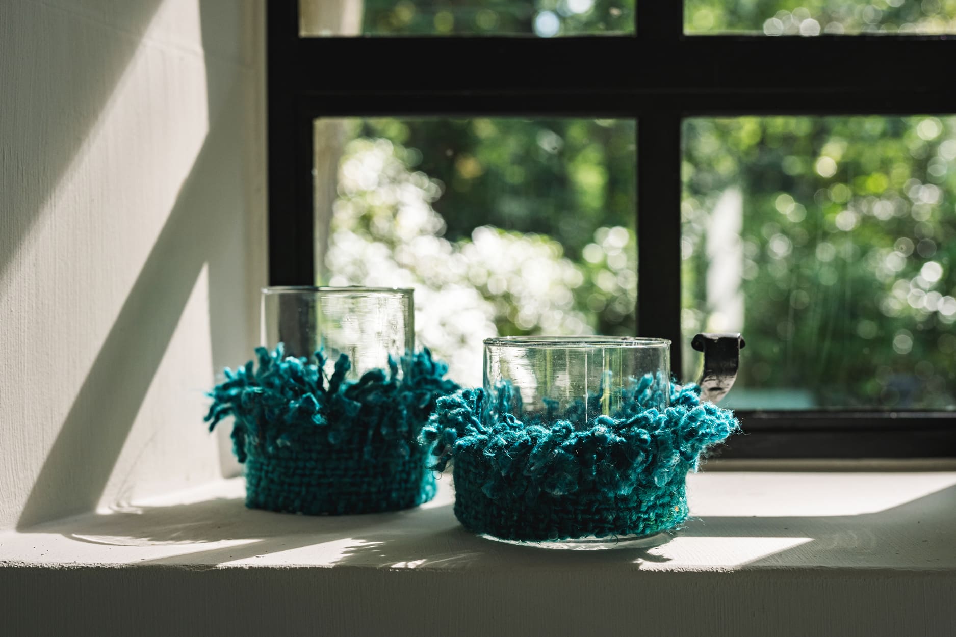 Photophore en coton tricoté – Aqua tressé – H11 cm