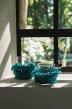 Photophore en coton tricoté – Aqua tressé – H11 cm