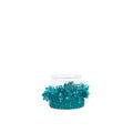 Bougeoir en verre et coton tricoté aqua 8 cm