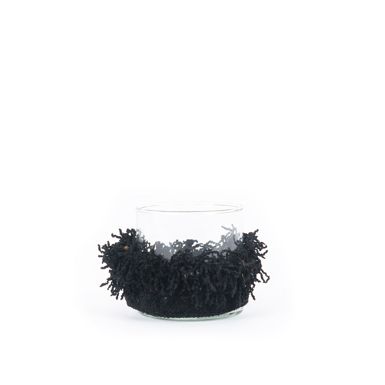 Porte-bougie en velours noir – Cylindrique et texturé