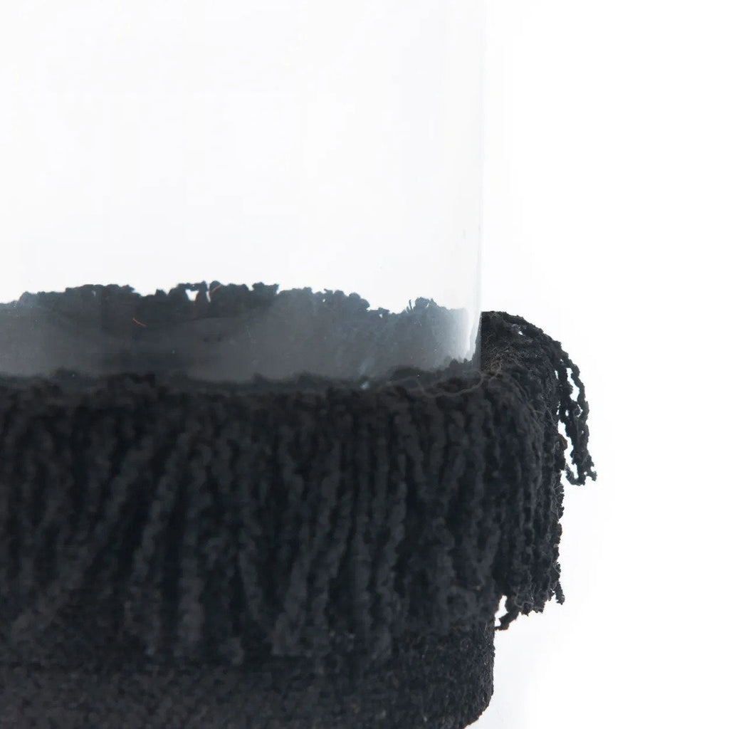Porte-bougie en velours noir – Cylindrique et texturé