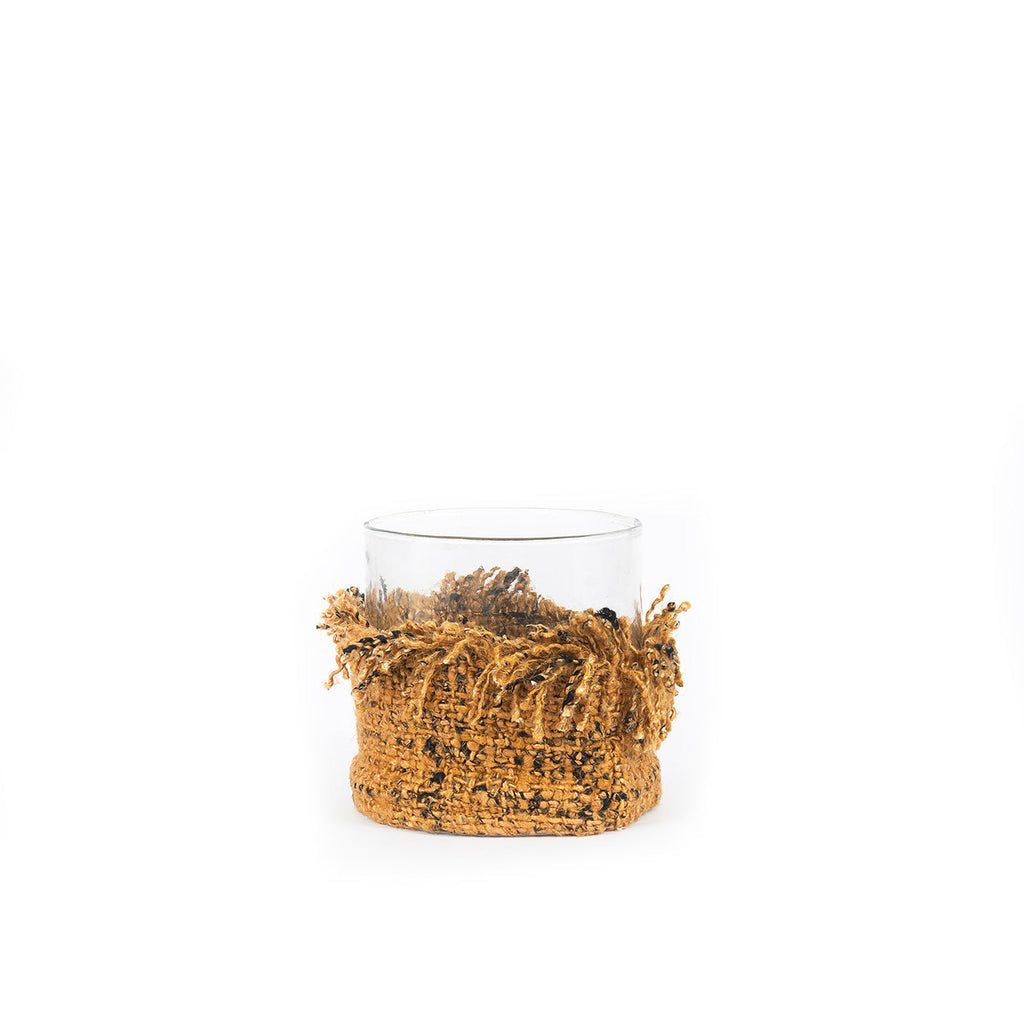 Porte-bougie en coton tricoté – Marron cannelle – H8 cm