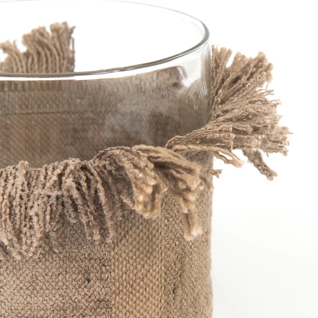 Porte-bougie avec pochette en velours tricoté béton gris