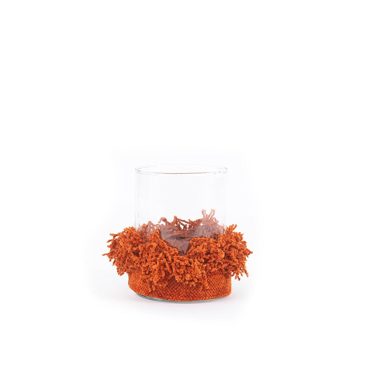 Photophore en velours cylindrique – Rouille à franges – H11 cm