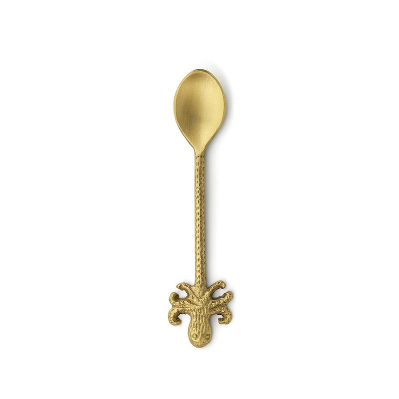 Cuillère dorée en laiton manche martelé pieuvre sculptée