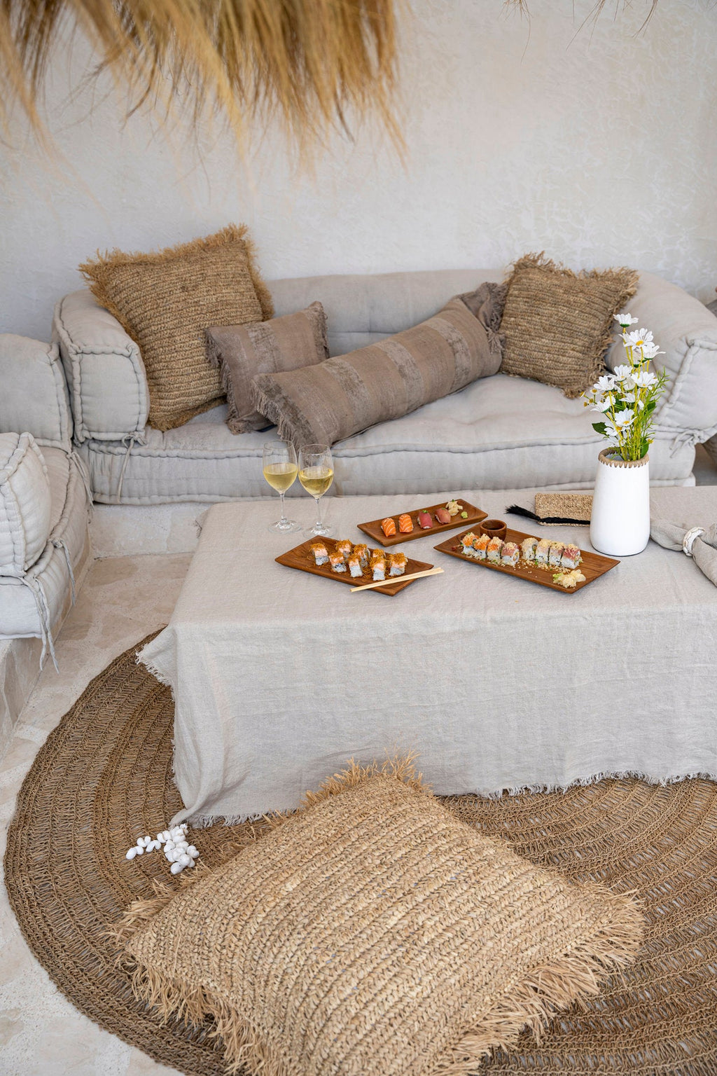 Nappe carrée en lin beige 150x150 cm