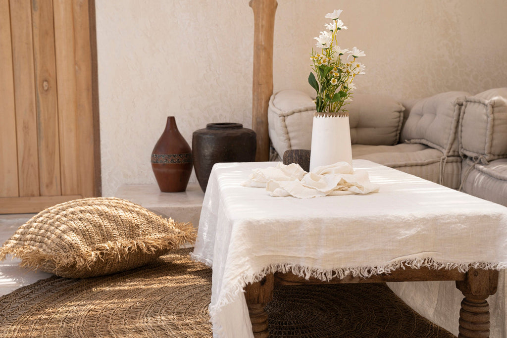 Nappe en lin blanc carré - 150x150 cm