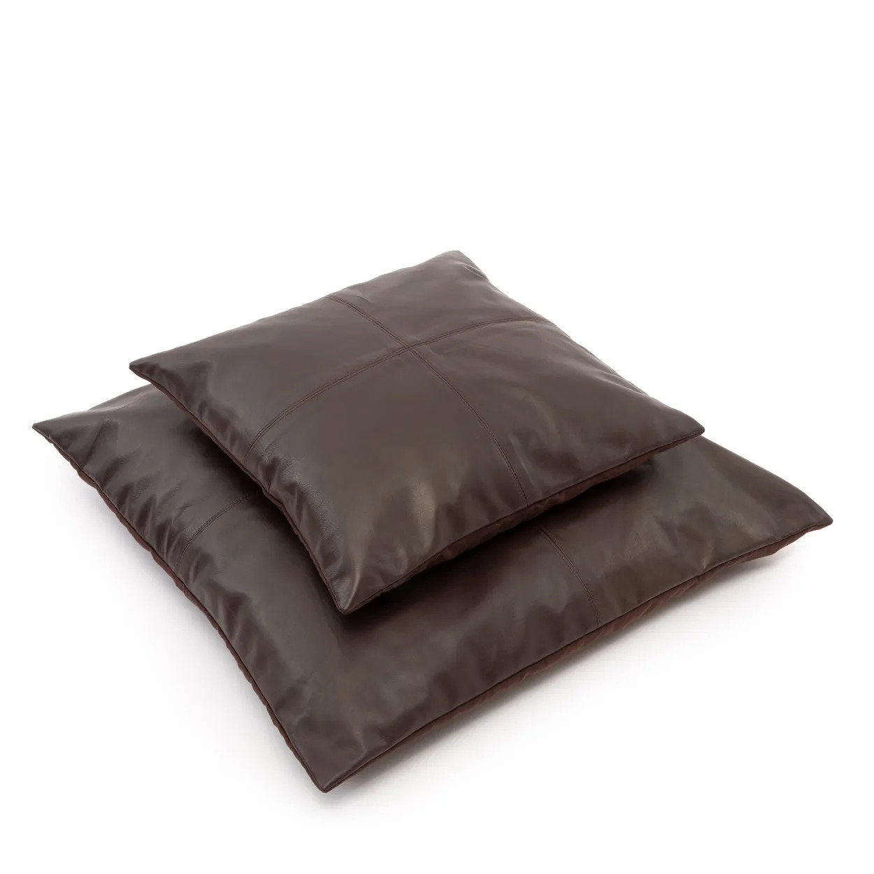 Housse de coussin cuir marron à panneaux - 60x60 cm