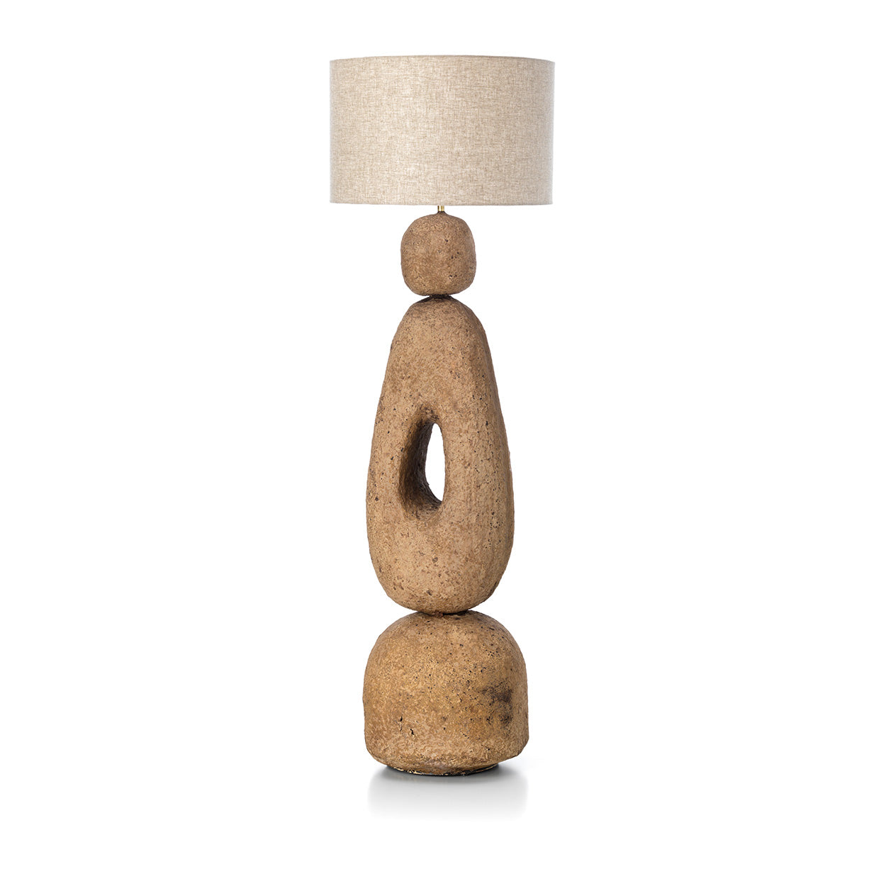 Lampadaire en papier mâché sculptural brun terre pour salon – H123 cm XL