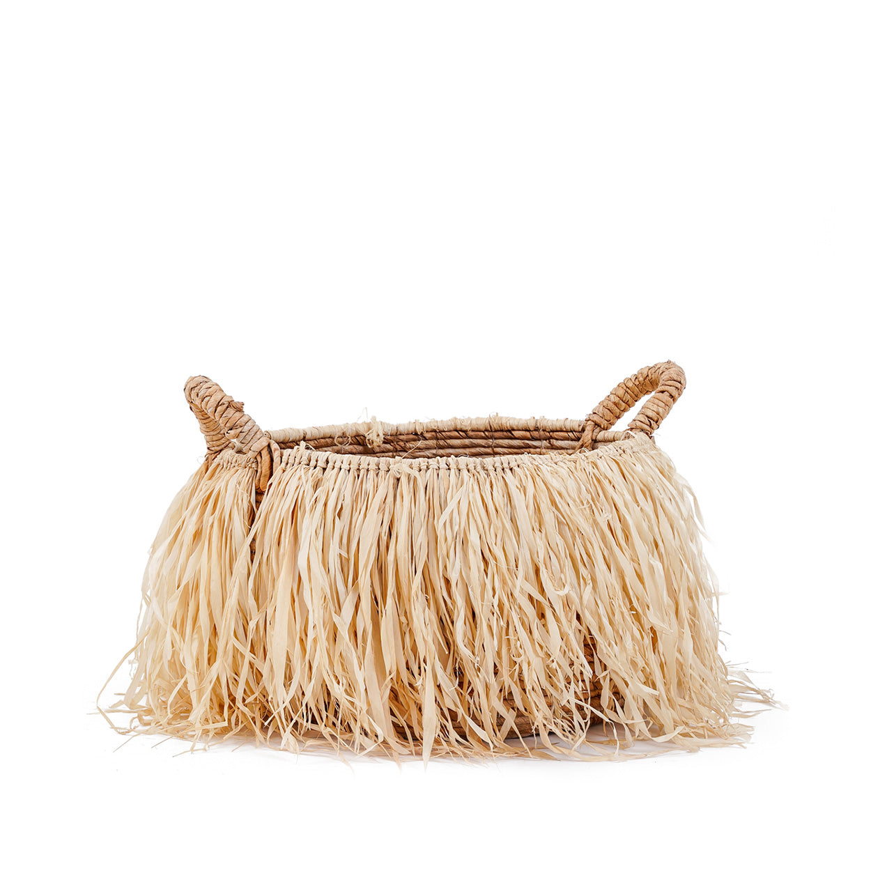 Panier en raphia naturel 43x43 cm avec déco feuillage